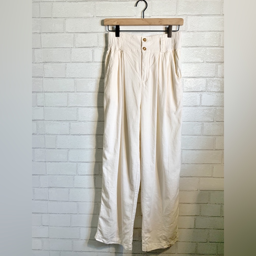 Urban Outfitters Cream High-Waisted Cotton /Viscose Fully Lined Trouser Pants